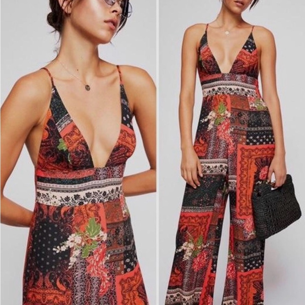 Free People Margarita patchwork jumpsuit Size 0